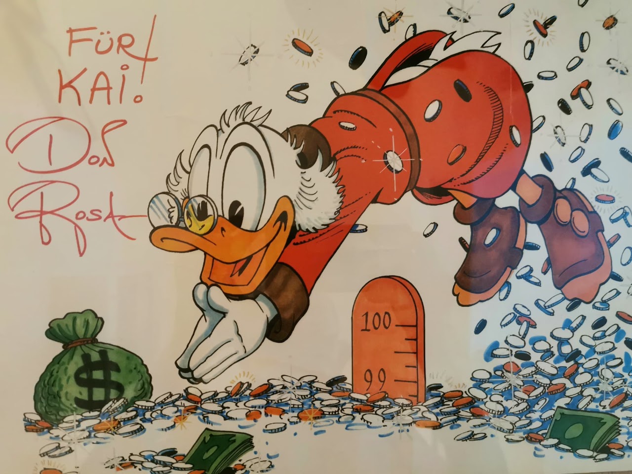Persönliche Dagobert-Duck-Zeichnung von Don Rosa für Kai
